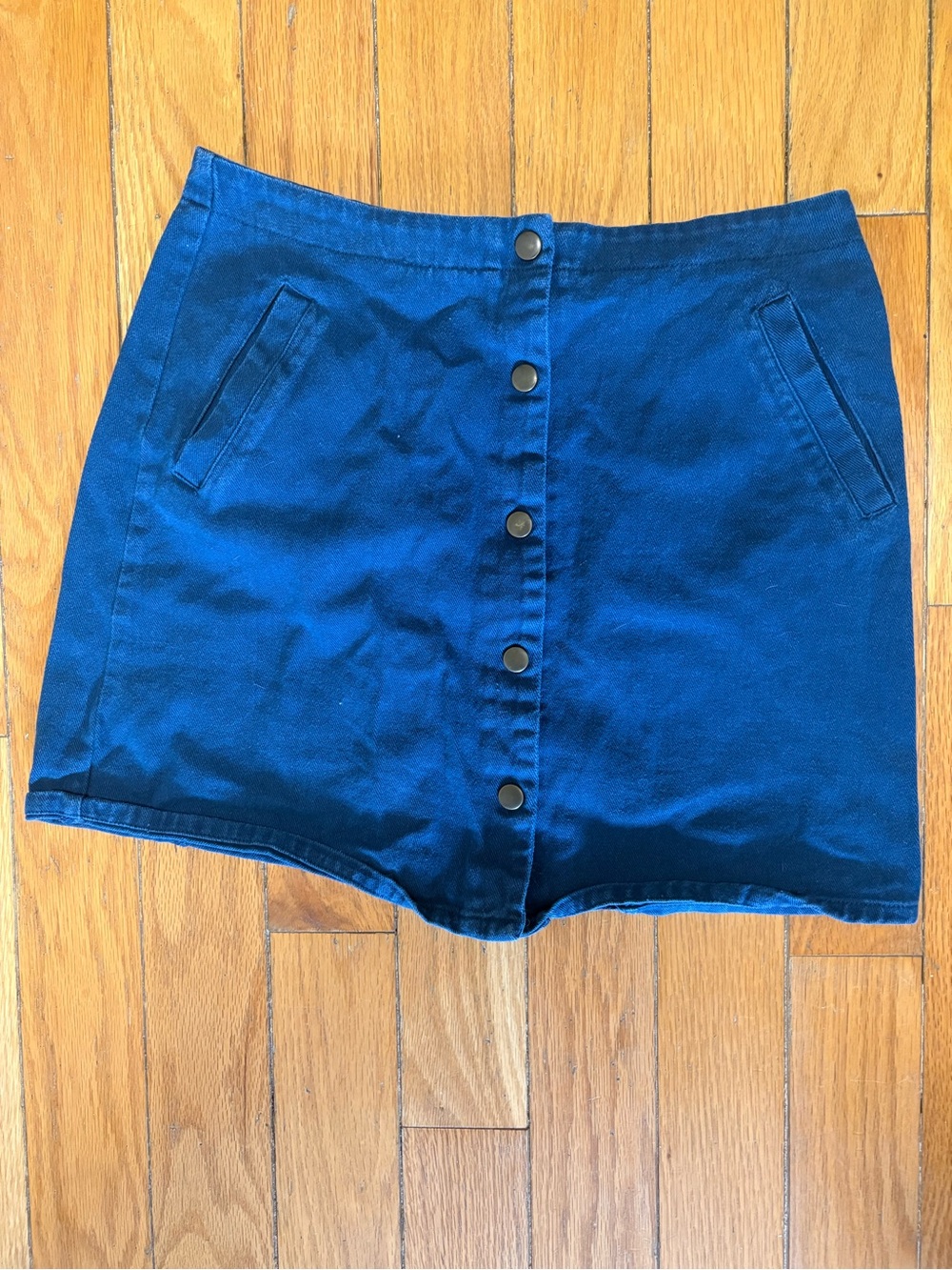 Women's Blue Button-Front Mini Skirt